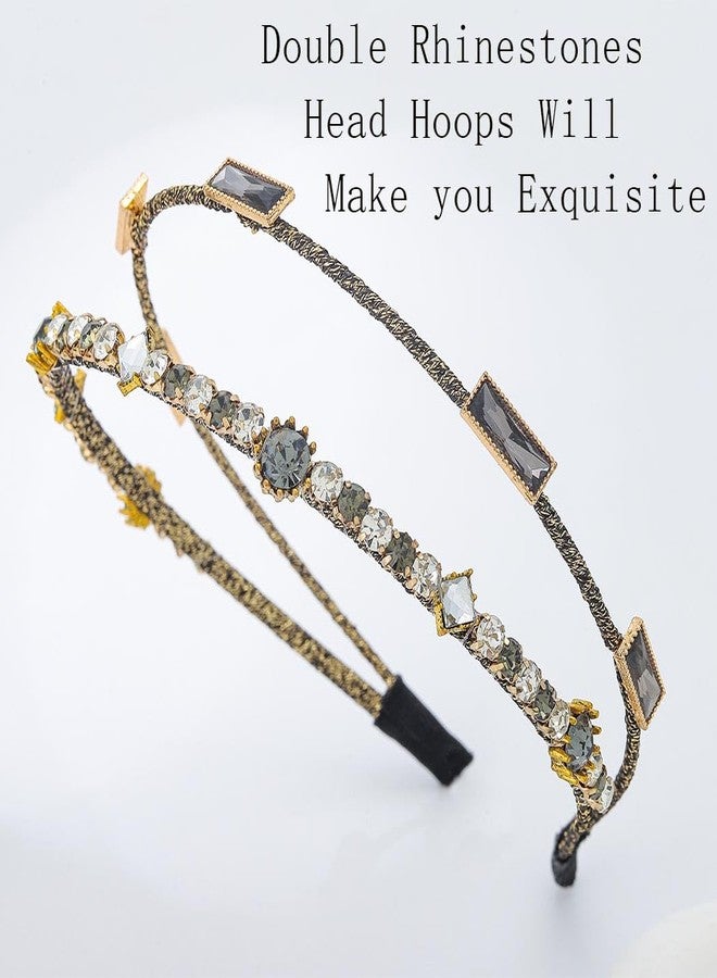 Firuilo Rhinestones Headbands Vintage Crystal Headbands Layered Gold Hairband for Women - Image 2